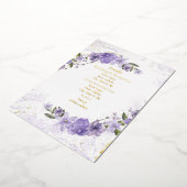 パープルフローラ結婚フォイル詳細カード 箔招待状 (回転した状態)