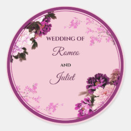 パープルフローラ結婚リングや輪のラウンドステッカー ラウンドシール