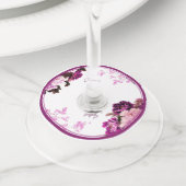 パープルフローラ結婚リングや輪のワイングラスラベル ワイングラスタグ (クローズアップ)