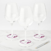 パープルフローラ結婚リングや輪のワイングラスラベル ワイングラスタグ (セット)