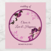 パープルフローラ結婚リングや輪のワインボトルラベル ワインラベル (シングルラベル)