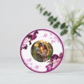 パープルフローラ結婚リングや輪サンキューカード サンキューカード (スタンド正面)