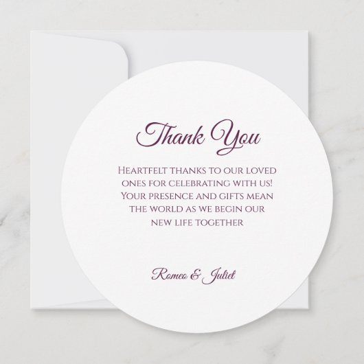 パープルフローラ結婚リングや輪サンキューカード サンキューカード (裏面)