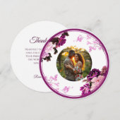 パープルフローラ結婚リングや輪サンキューカード サンキューカード (正面/裏面)