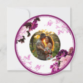 パープルフローラ結婚リングや輪サンキューカード サンキューカード (正面)