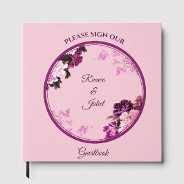 パープルフローラ結婚リングや輪ズゲストブック ゲストブック