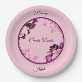 パープルフローラ結婚リングや輪紙プレート ペーパープレート