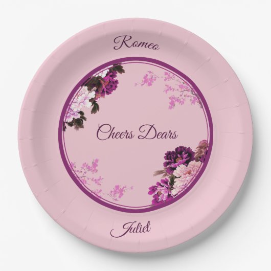 パープルフローラ結婚リングや輪紙プレート ペーパープレート (正面)