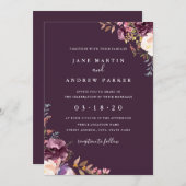 パープルフローラ結婚式招待状 招待状 (正面/裏面)