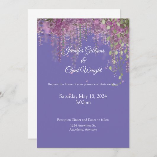 パープルフローラ結婚式招待状 招待状 (正面/裏面)