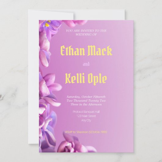 パープルフローラ結婚式招待状 招待状 (正面)