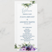 パープルフローラ結婚式 プログラムカード (正面/裏面)