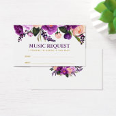パープルフローラ結婚金ゴールドの音楽ソングリクエストカード (デスク)