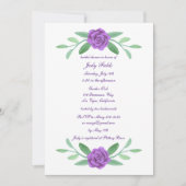 パープルフローラ緑の葉ブライダルシャワー 招待状 (正面)
