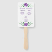 パープルフローラ緑の葉結婚式 プログラム ハンドファン (裏面)