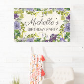 パープルフローラ葉グリーン女子誕生日 横断幕 (インサイチュ)