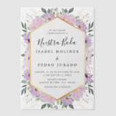 パープルフローラ葉金ゴールドヌエストラボダ結婚ズ ベラム紙招待状 (正面)