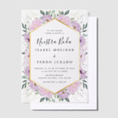 パープルフローラ葉金ゴールドヌエストラボダ結婚ズ ベラム紙招待状 (オフセット)