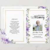 パープルフローラ葬儀プログラムテンプレート (正面/裏面)