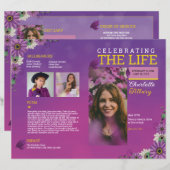パープルフローラ葬儀プログラムテンプレート (正面/裏面)