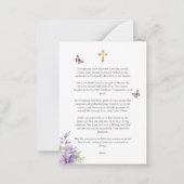 パープルフローラ蝶の葬儀メモリアル祈りの言葉 ノートカード (裏面)