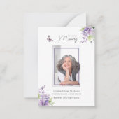 パープルフローラ蝶の葬儀メモリアル祈りの言葉 ノートカード (正面)