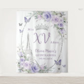 パープルフローラ蝶エッフェルパリキンセアニラ タペストリー (正面)