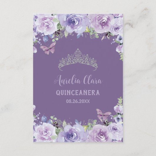 パープルフローラ蝶キンセアニラ祈りの言葉カード エンクロージャーカード (裏面)