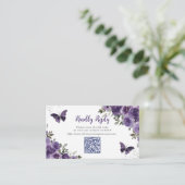パープルフローラ蝶クインセアニラQRコードRSVP エンクロージャーカード (スタンド正面)