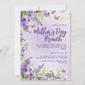 パープルフローラ蝶金ゴールド母の日 招待状 (正面)