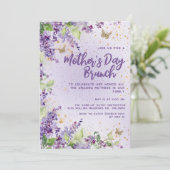 パープルフローラ蝶金ゴールド母の日 招待状 (スタンド正面)
