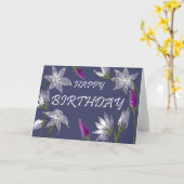 パープルフローラ誕生日カード カード (黄色い花)