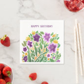 パープルフローラ誕生日ナプキンス スタンダードカクテルナプキン (インサイチュ)