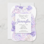 パープルフローラ誕生日パーティーへの招待 招待状 (正面)