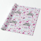 パープルフローラ誕生日包装紙 ラッピングペーパー (アンロールド)