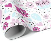 パープルフローラ誕生日包装紙 ラッピングペーパー (ロールコーナー)