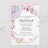 パープルフローラ誕生日招待状テンプレート 招待状 (正面/裏面)