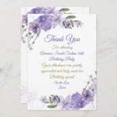 パープルフローラ誕生日 サンキューカード (正面/裏面)