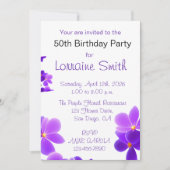 パープルフローラ誕生日 招待状 (正面)