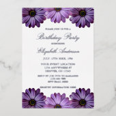 パープルフローラ誕生日 箔招待状 (正面)
