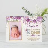 パープルフローラ象ファースト1歳招待状 招待状 (スタンド正面)