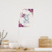 パープルフローラ象子供部屋アートボホデコールサイン ポスター (キッチン)