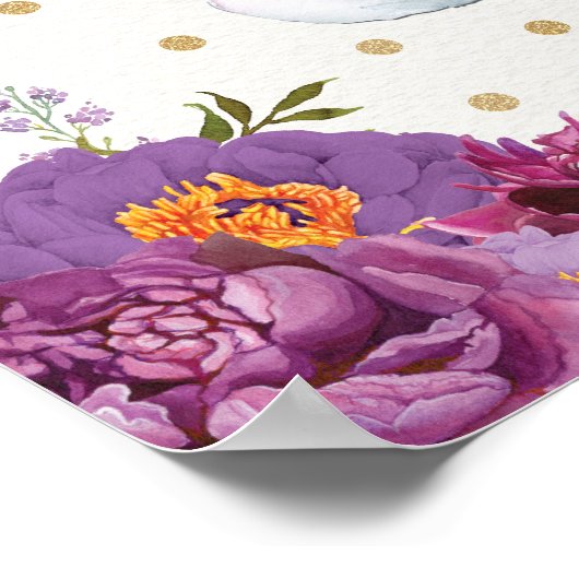 パープルフローラ象子供部屋アートボホデコールサイン ポスター (角)