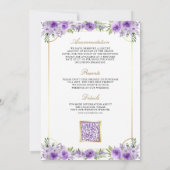 パープルフローラ金ゴールドカトリック十字型QRコード結婚ズ 招待状 (裏面)