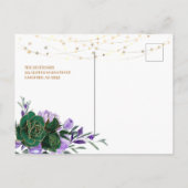 パープルフローラ金ゴールドクインセアニラ招待状 ポストカード (裏面)