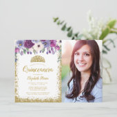 パープルフローラ金ゴールドグリッターティアラキンセアニェラ写真 招待状 (スタンド正面)