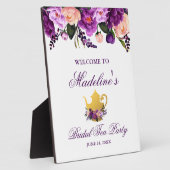 パープルフローラ金ゴールドブライダルシャワーティーウェルカム フォトプラーク (側面)