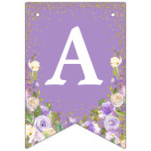 パープルフローラ金ゴールドユニコーンハッピーバースデー バンティングフラッグ (第3の旗)