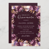 パープルフローラ開花ウォーターカラーキンセアニェラ 招待状 (正面/裏面)