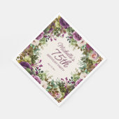 パープルフローラ離れグリーン誕生日75 スタンダードランチョンナプキン (角)